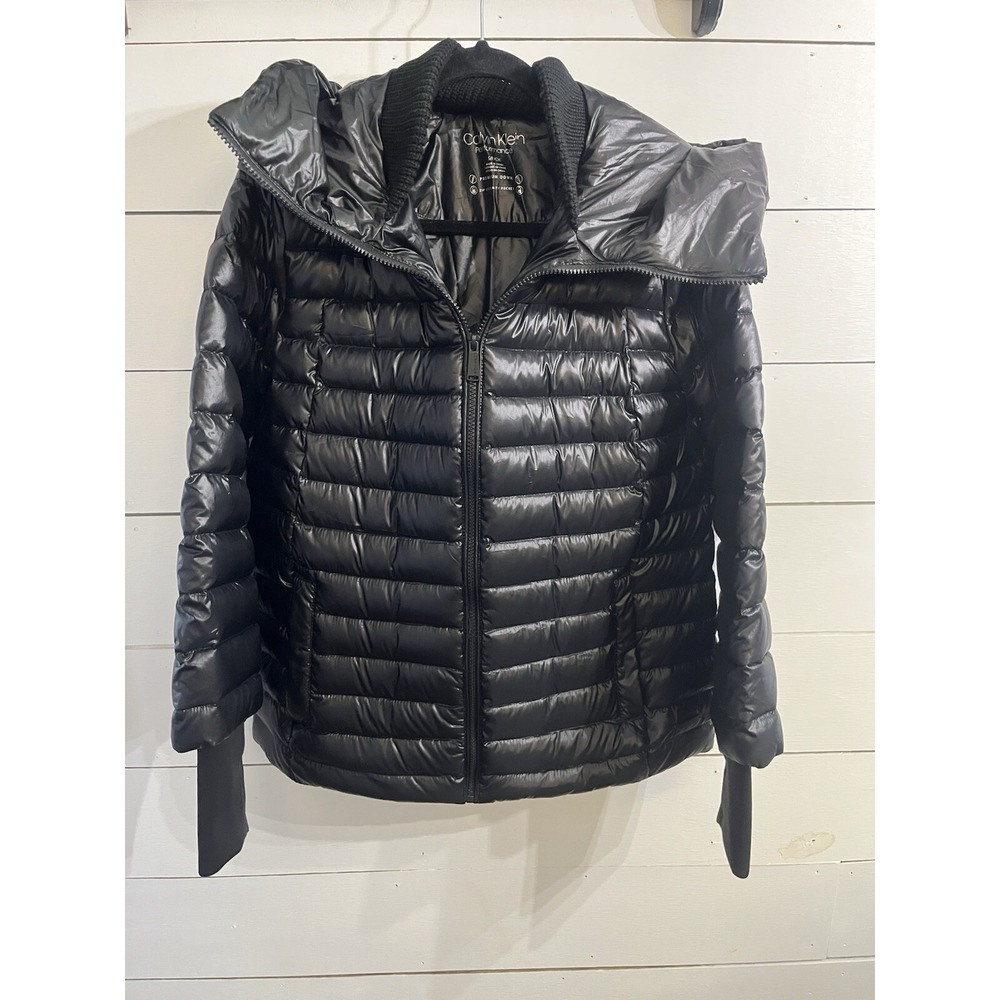 Calvin Klein Performance Premium Down Jacket Hooded Black Small Thumb Holes‎